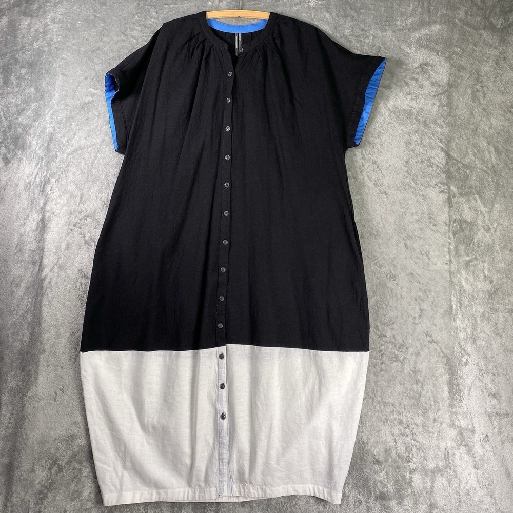 By Anthropologie Short Sleeve Collared Linen Maxi Shirt Dress Womens Sz M Petite